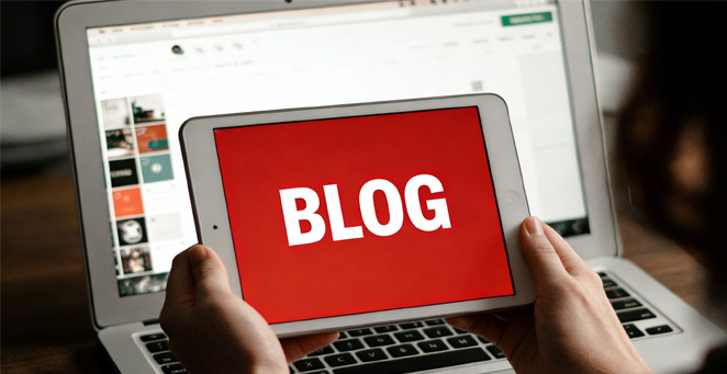 Tablet displaying the word BLOG