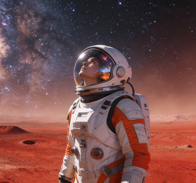 Astronaut exploring Mars with stars