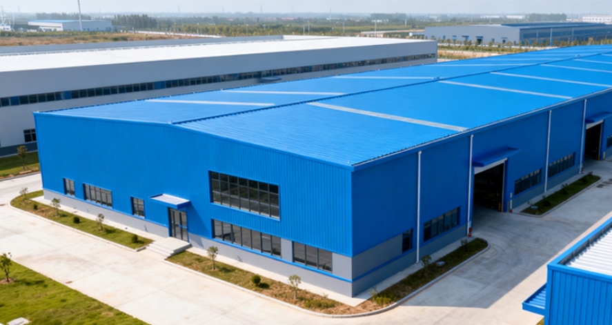 Blue steel industrial building exterior