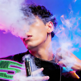 Man vaping with colorful smoke