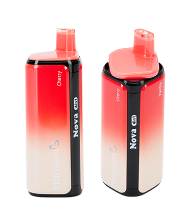 Marsilen e-cigarette with a red-to-pink gradient body design, featuring a top dial that allows switching between four flavors.