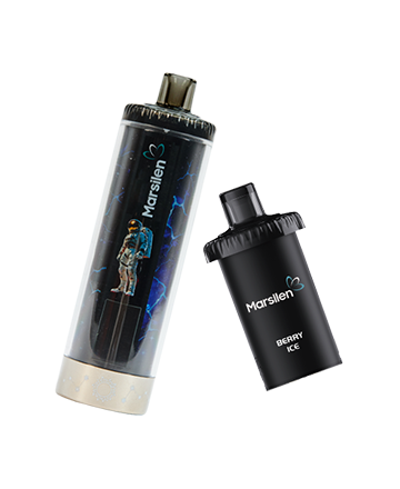Marsilen Berry Ice vape pen and a clear e-liquid device with astronaut graphic