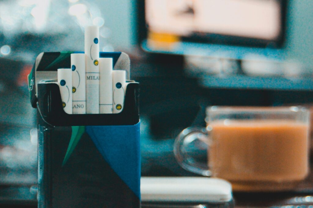 Cigarette pack and coffee