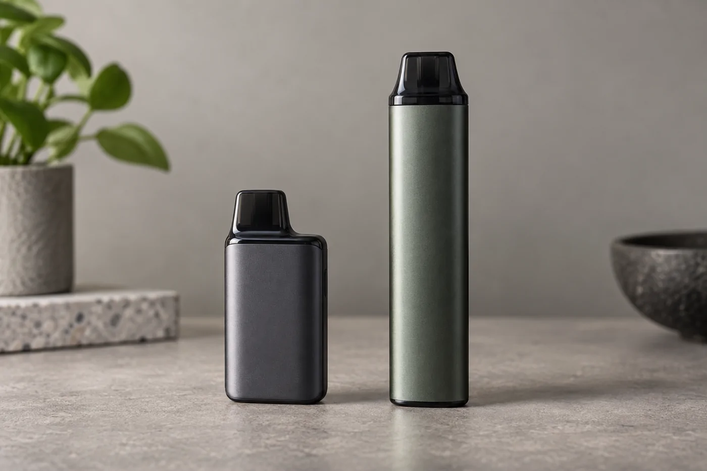 Two unbranded vape device sizes for capacity comparison