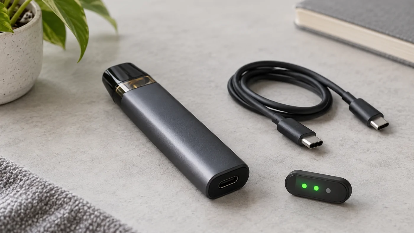 Rechargeable vape device with charging cable