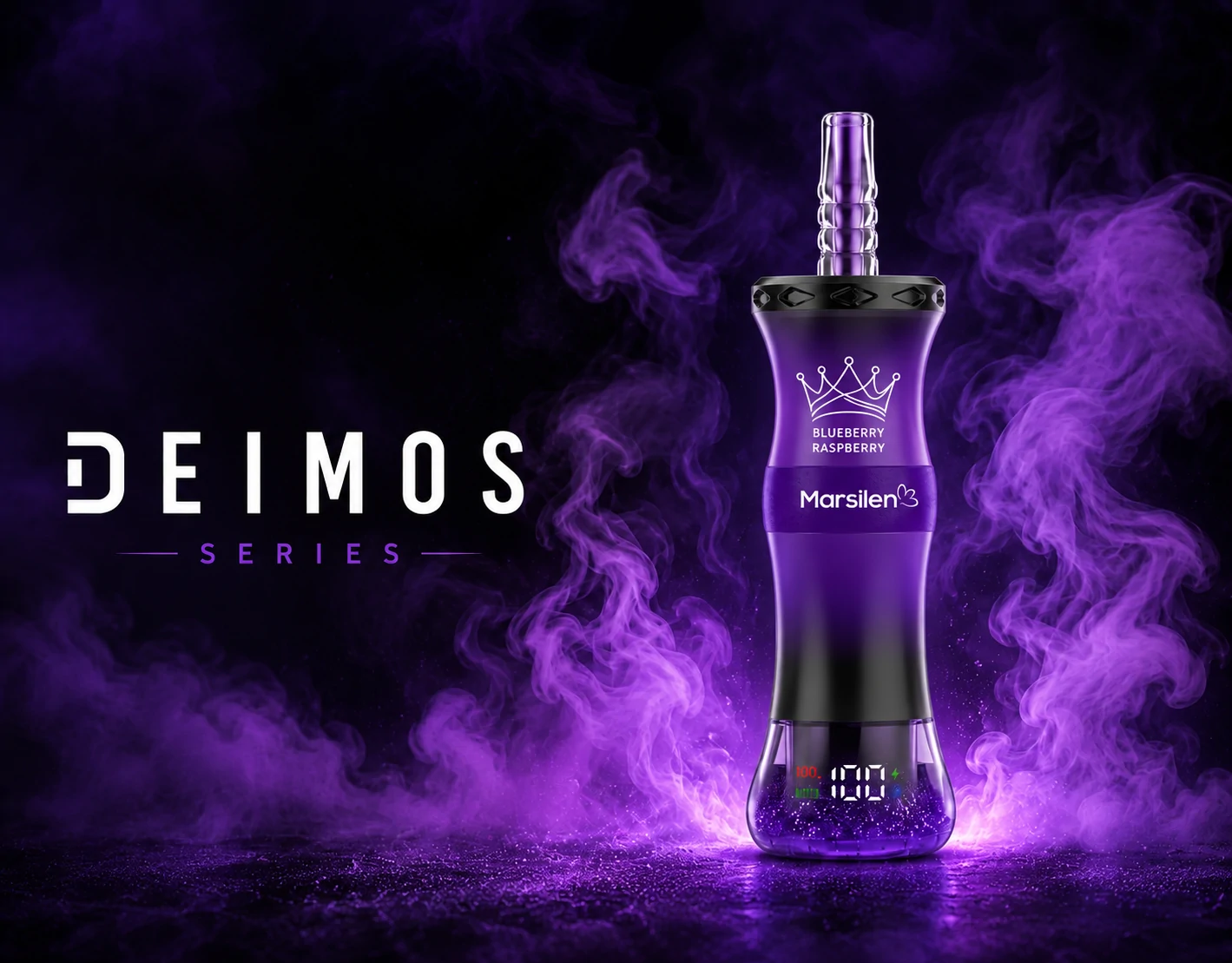 Deimos series device in Blueberry Raspberry, purple smoke studio shot