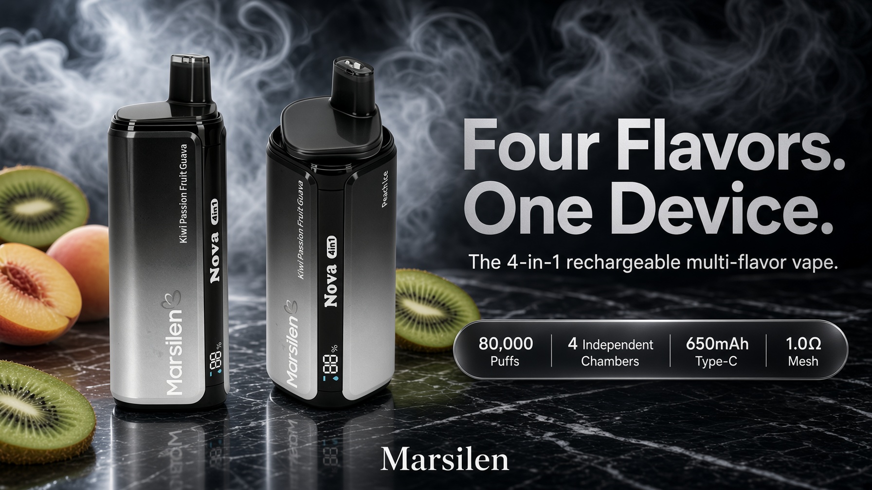Marsilen NOVA 4-in-1 devices displayed against a Mars-themed background