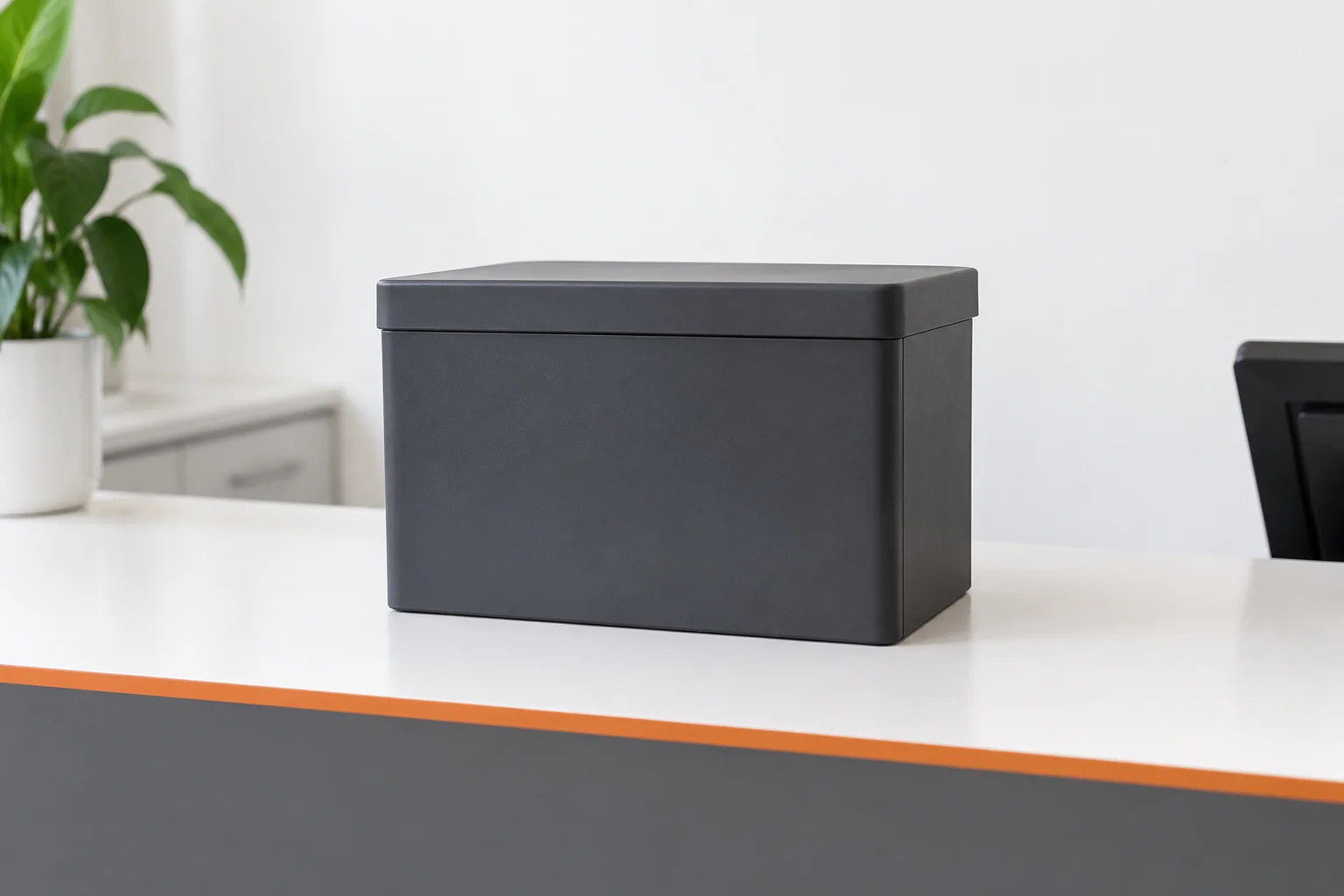 Illustration: Generic closed electronics collection container at a collection counter