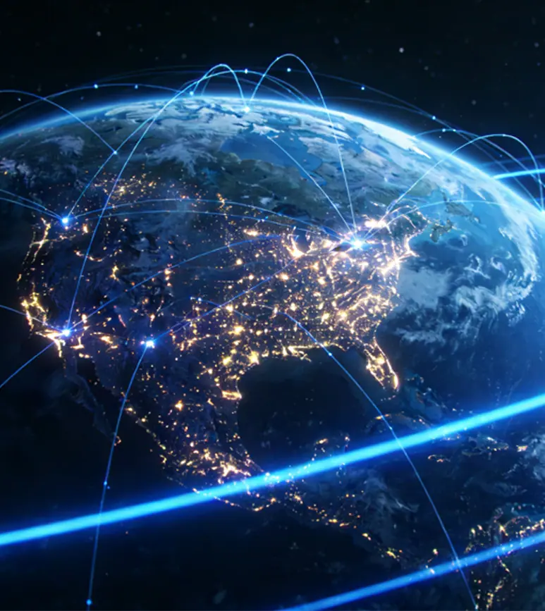 Global network graphic representing international delivery routes