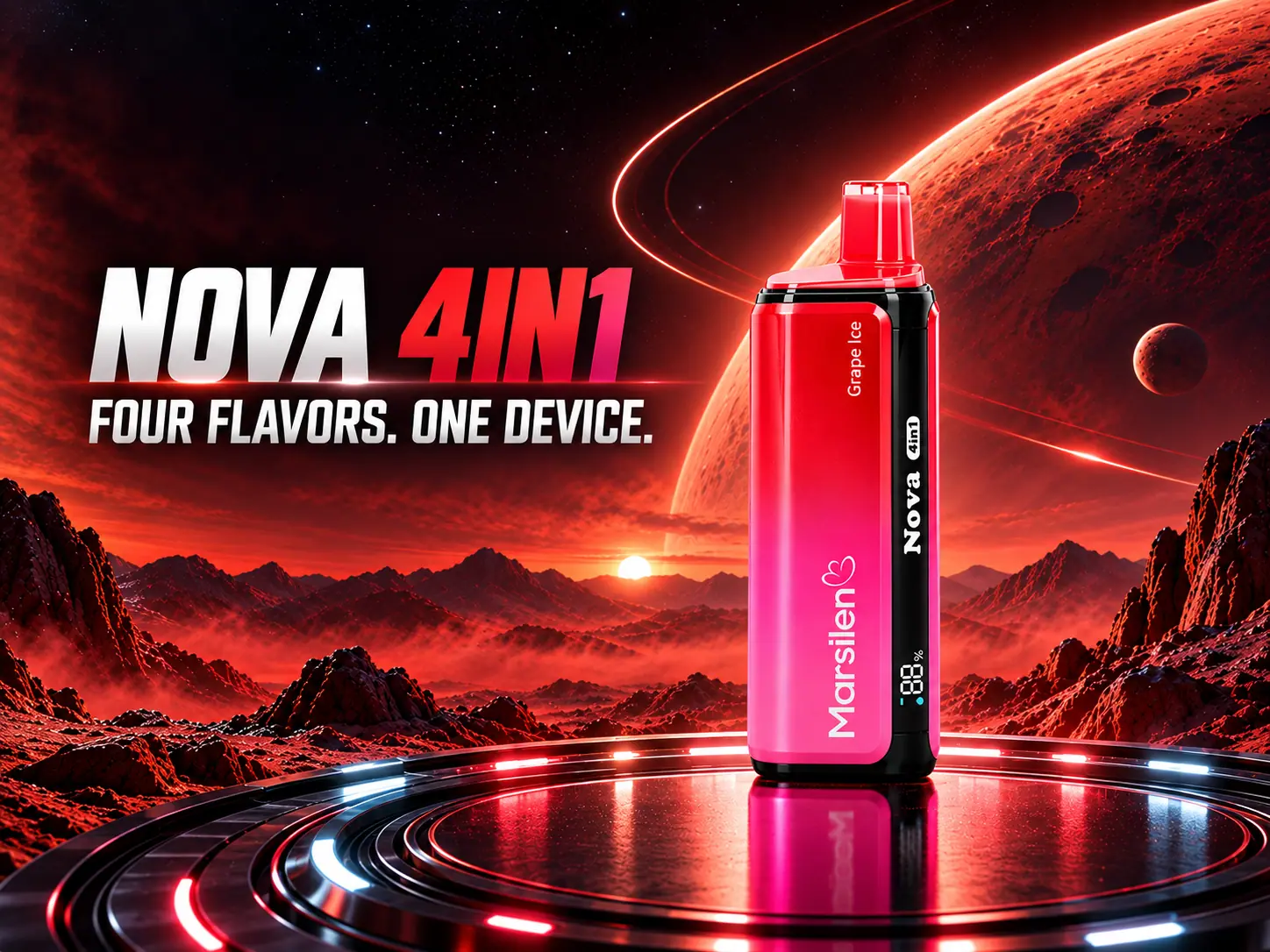 Marsilen NOVA 4-in-1 devices displayed in the brand's Mars-inspired visual setting