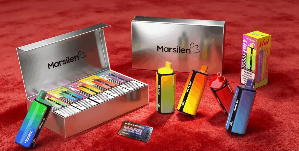 Marsilen gift box display featuring five boxes in different colors and flavors.